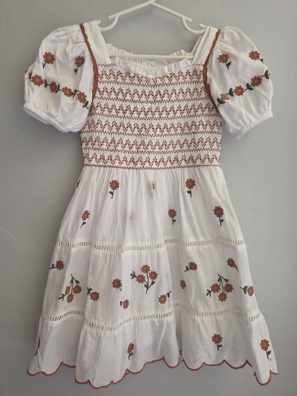 Ivy City Co White Dress with Rust Floral Smocking